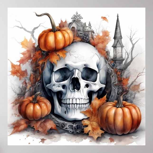 Póster Mystic Halloween Gothic Skull Art Mystical (Frente)