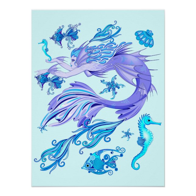 Póster Mystic Mermaid Fairy Purple Creple Ceramic Tile (Anverso)