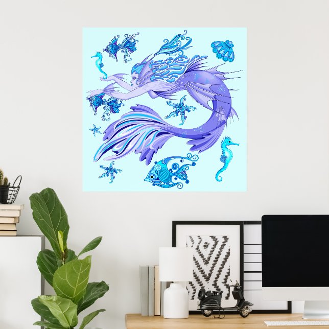 Póster Mystic Mermaid Fairy Purple Creple Ceramic Tile (Oficina en casa)