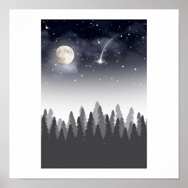 Póster Mystic Moon Forest Starry Night Landscape (Frente)