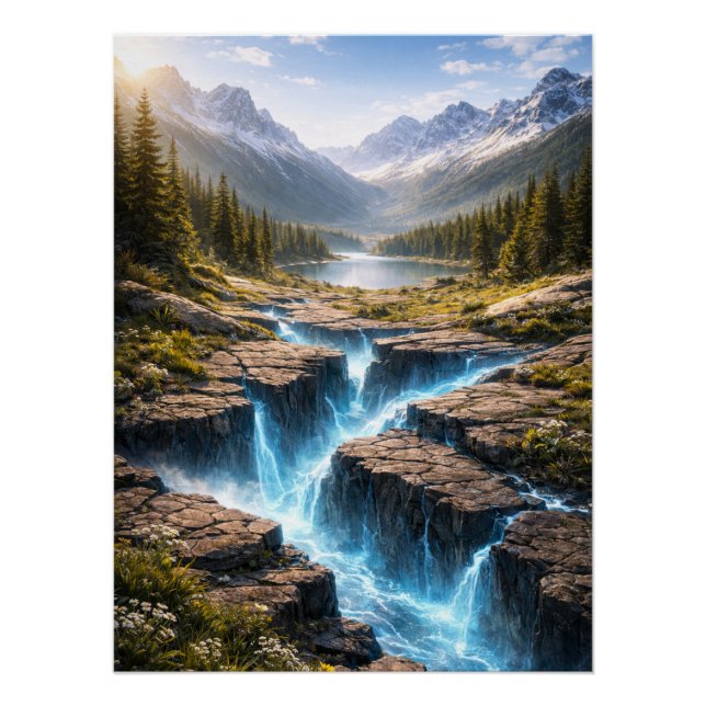 Póster Mystic Mountain Valley – Fantasy Nature Landscape (Anverso)