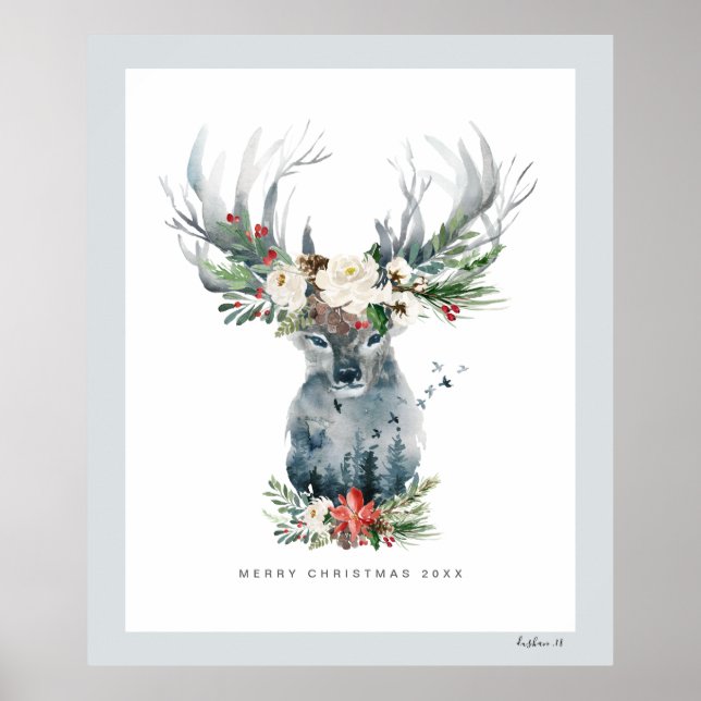 Póster Mystic Navidades Deer Head Flowers Bouquet (Frente)