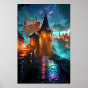 Póster Mystic Outlands Ciudad Neo-Cyberpunk de Ciencia Fi