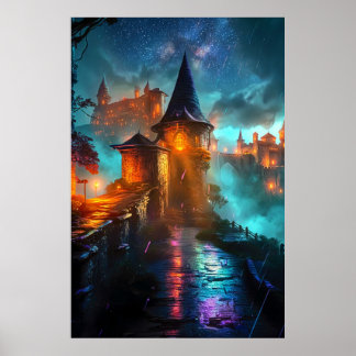 Póster Mystic Outlands Ciudad Neo-Cyberpunk de Ciencia Fi