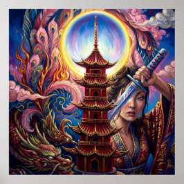 Póster Mystic Pagoda Art Print – Surreal Spiritual Wall 