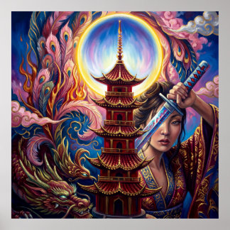 Póster Mystic Pagoda Art Print – Surreal Spiritual Wall 