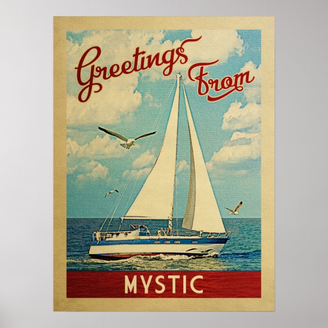 Póster Mystic Sailboat Poster Vintage Travel Connecticut (Frente)