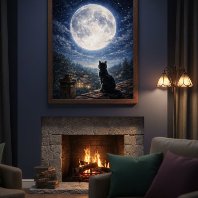 Póster Mystical Black Cat Full Moon Night Sky Poster Art  (Subido por el creador)