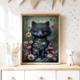Póster Mystical Black Fox Nursery Wall Art Print | Fox