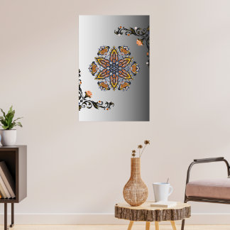 Póster Mystical Black Gold Floral Mandala