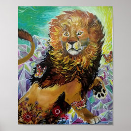 Póster Mystical Crystal Lion Pintando "Nuevos mundos"