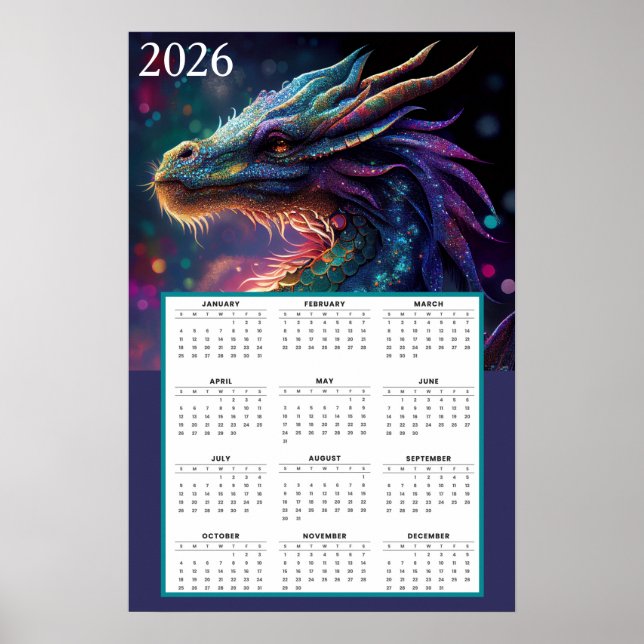 Póster Mystical Dragon Fantasy Calendar 2026  (Frente)