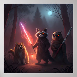 Póster Mystical Forest Battle Animals Art