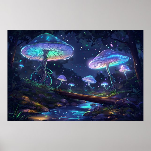 Póster Mystical Forest Glow - champiñón bioluminiscente (Frente)