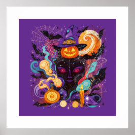 Póster Mystical Halloween Witch and Pumpkin