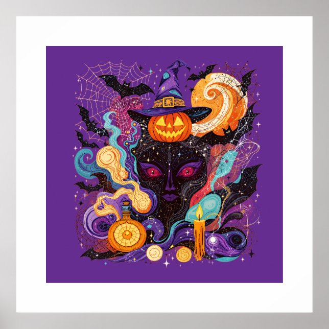 Póster Mystical Halloween Witch and Pumpkin (Frente)