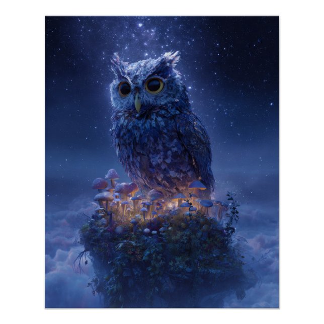 Póster Mystical Ice Owl on Floating Island Fantasy Art (Anverso)