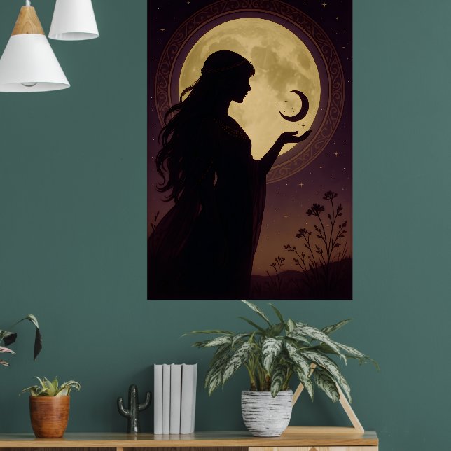 Póster Mystical Moon Goddess, Celestial Woman Silhouette (Salón 1)