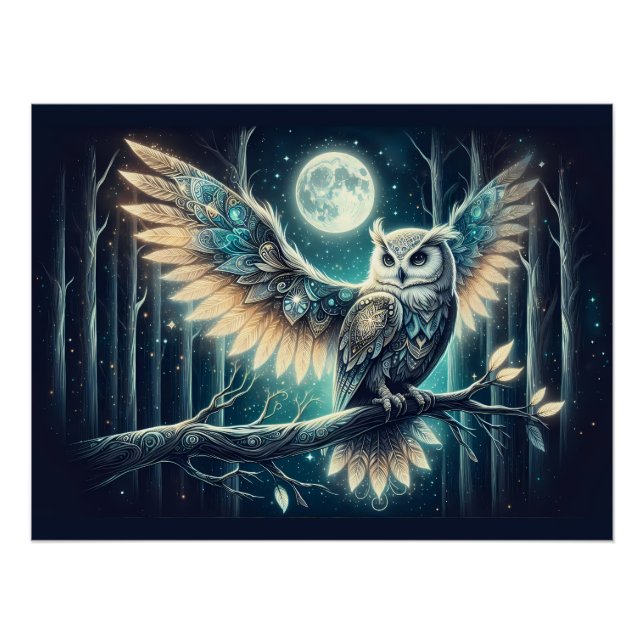 Póster Mystical Moon Owl Celestial Forest Glow (Anverso)