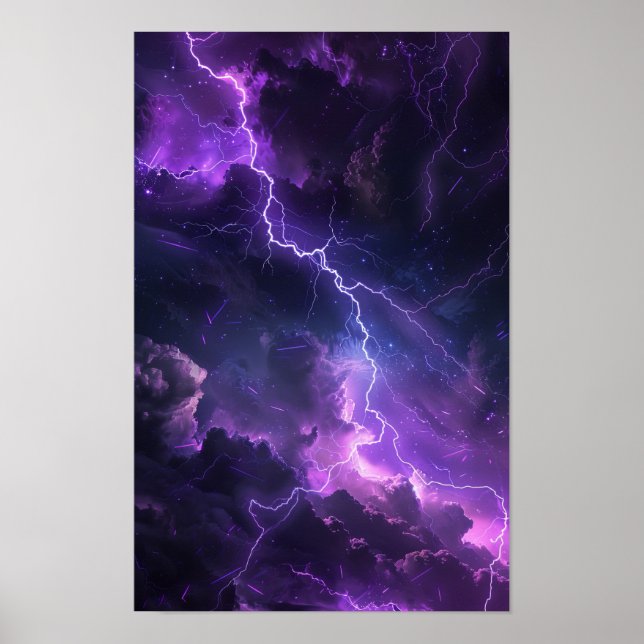 Póster Mystical Night Sky with Purple Lightning Poster (Frente)