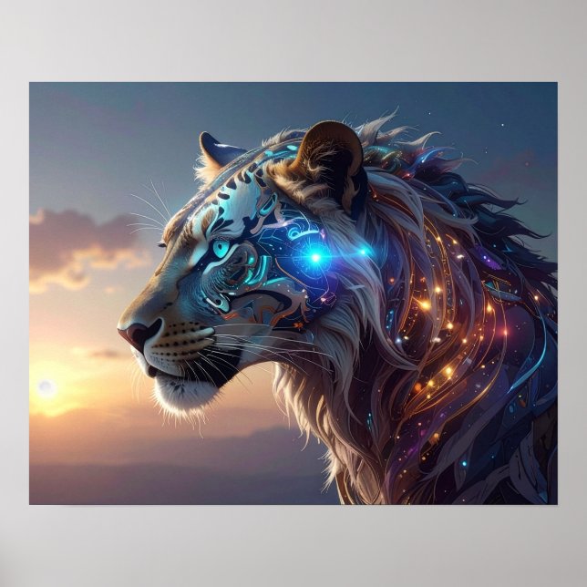 Póster Mystical White Tiger SciFi Fantasy Steampunk Art (Frente)
