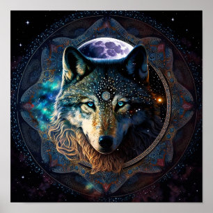 Póster Mystical Wolf Moon Mandala