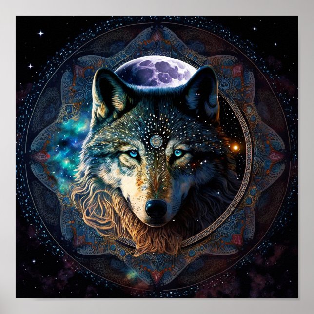 Póster Mystical Wolf Moon Mandala (Frente)