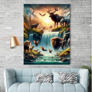 Póster Mystique Land Wildlife Waterfall Poster Fantasy