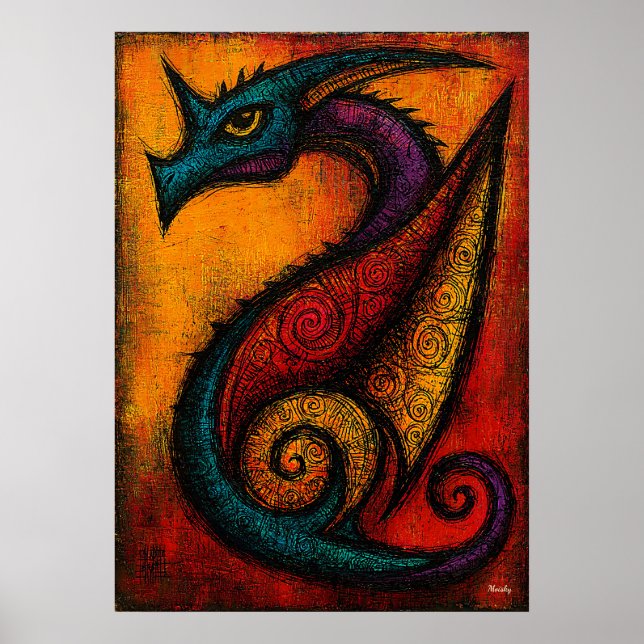 Póster Mythic Dragon in Color Fields Expressionist Poster (Frente)