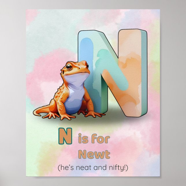 Póster N is for Newt – Animal Letter Wall Art (Frente)