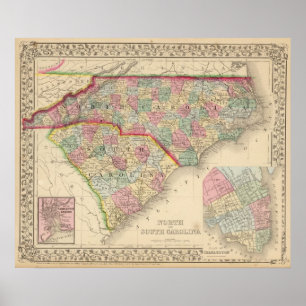 Póster N & S Carolina Map by Mitchell