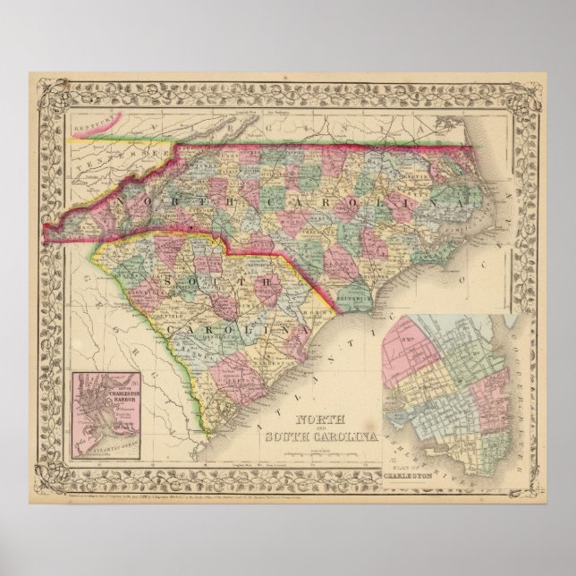 Póster N & S Carolina Map by Mitchell (Frente)