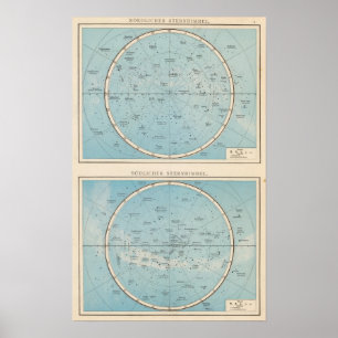 Póster N, S Mapa del Atlas Celeste del Cielo Estrellado