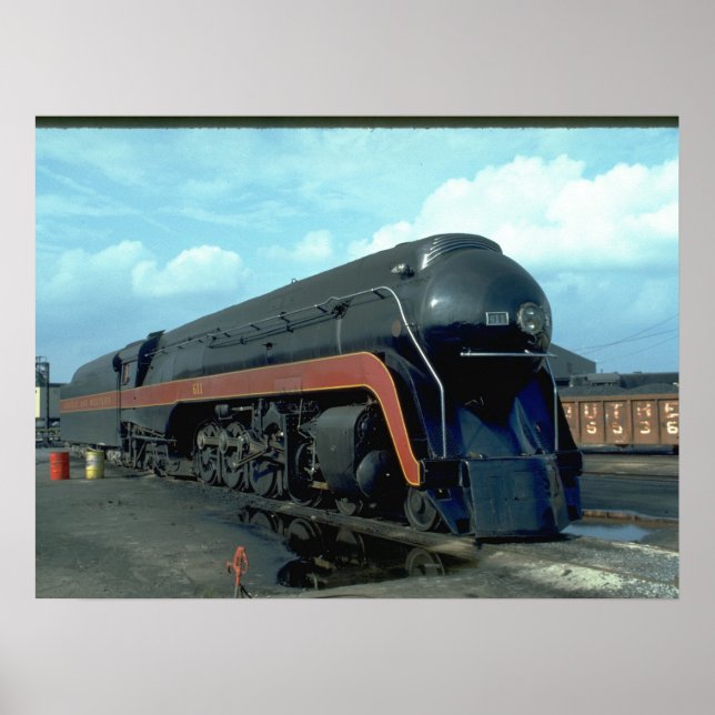 Póster N&W 4-8-4 #611. (tren;cielo;nubes;pista;)_Trenes (Frente)