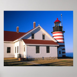 Póster NA, EE.UU., Maine. Faro West Quoddy cerca