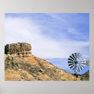 Póster NA, EE.UU., molino de viento de Texas y acantilado