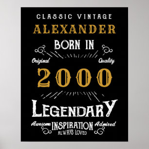 Póster Nacido 21 Nacido 2000 Vintage Black personalizado