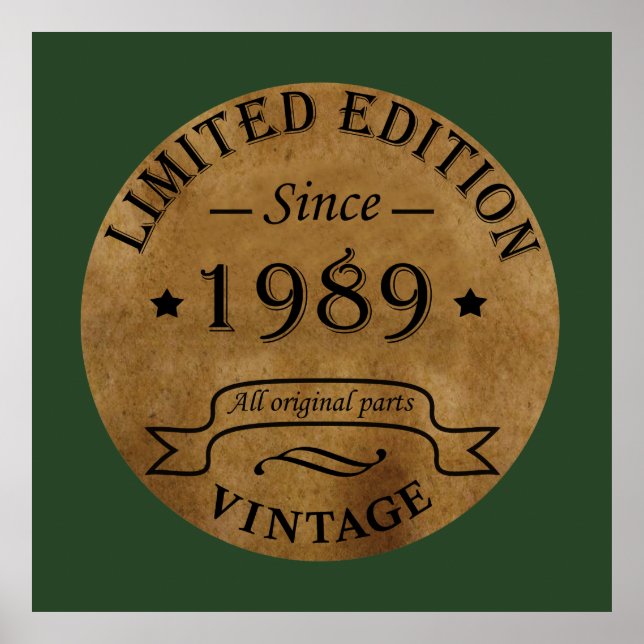 Póster nacido en 1989, cumpleaños vintage (Frente)