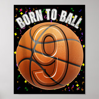 Póster Nacido En Baloncesto Noveno Cumpleaños Nueve Chica