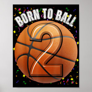 Póster Nacido En Baloncesto Segundo Cumpleaños Dos Chicas