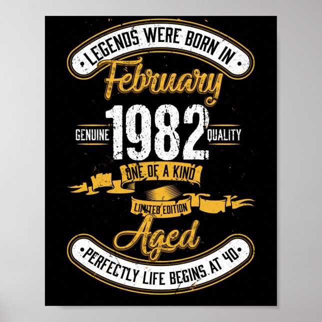 Póster Nacido en febrero de 1982 40º cumpleaños 40 años (Frente)
