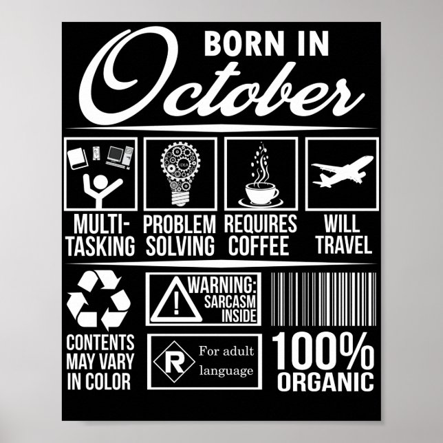 Póster Nacido En Octubre Contenido Octubre Cumpleaños (Frente)