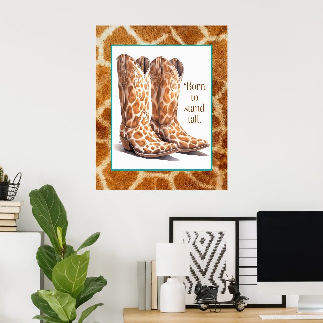 Póster Nacido para aguantar - Giraffe Cowgirl Boots Art (Oficina en casa)