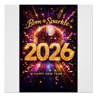 Póster Nacido para Brillar 2026 Bola de Discoteca Feliz A