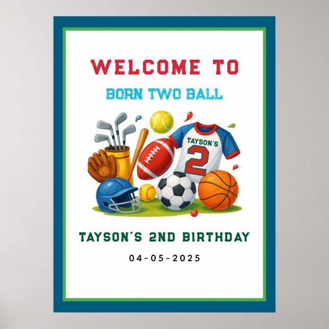 Póster Nacido para jugar – Tema deportivo cumpleaños 2º n (Frente)