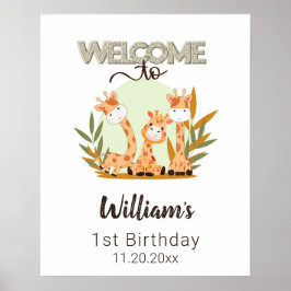 Póster Nacimiento acuático de la jirafa del bebé, Safari 