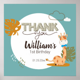 Póster Nacimiento acuático de la jirafa del bebé, Safari 