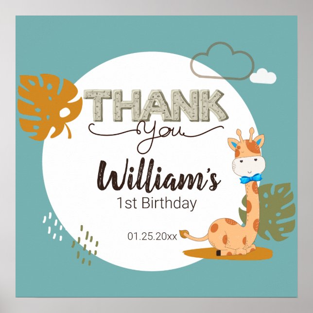 Póster Nacimiento acuático de la jirafa del bebé, Safari  (Frente)