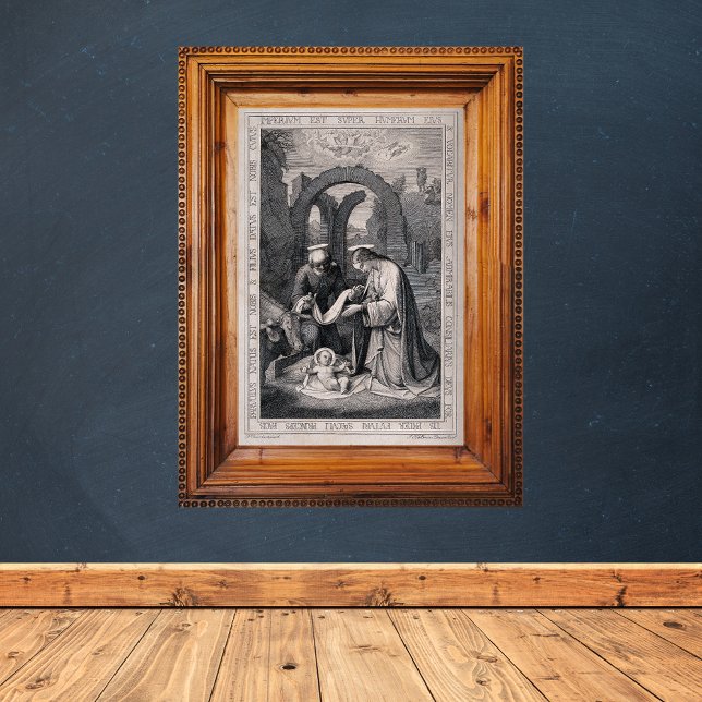 Póster Nacimiento de Cristo Navidades cristianos Escena d (Birth of Christ by J. Keller Vintage Religious Catholic Christian Christmas Nativity Scene Poster)