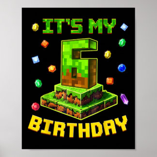 Póster Nacimiento es mi sexto cumpleaños Pixel Fiesta 6 S